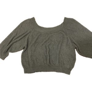 Don’t Ask Why American Eagle Womens Olive Green Cropped Knit Long Sleeve Sweater